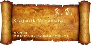 Krajcsik Vincencia névjegykártya